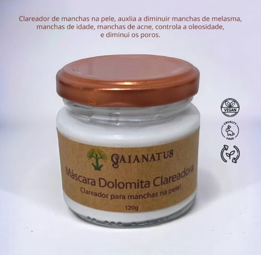 Máscara clareadora para pele de dolomita 120g - pode ser usada no corpo todo, inclusive nas axilas, virilha e rosto